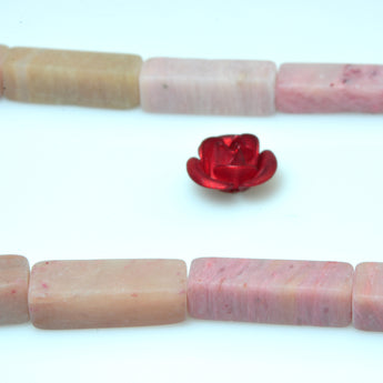 YesBeads Natural Pink Rhodonite gemstone matte rectangle beads wholesale jewelry making 15"