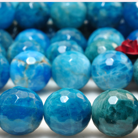 YesBeads Natural Blue Apatite gemstone faceted round loose beads wholesale jewelry making supplies 15"