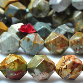 YesBeads Natural America Rocky Butte Jasper Faceted Star Cut nugget beads 15''