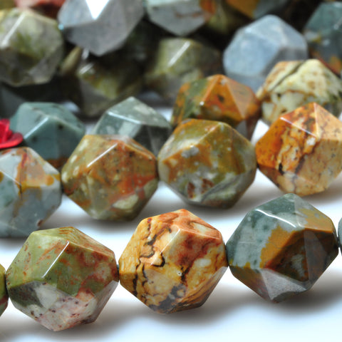 YesBeads Natural America Rocky Butte Jasper Faceted Star Cut nugget beads 15''