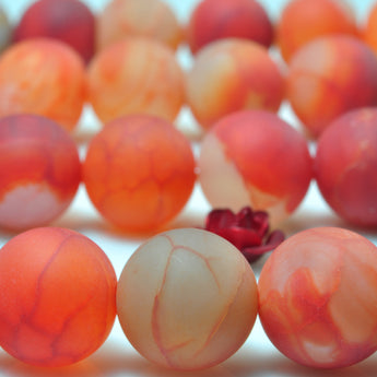 YesBeads Fire Agate orange red agate matte round beads gemstone 8mm 10mm 15"