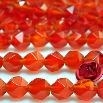 YesBeads natural Carnelian faceted star cut nugget round beads gemstone 15''