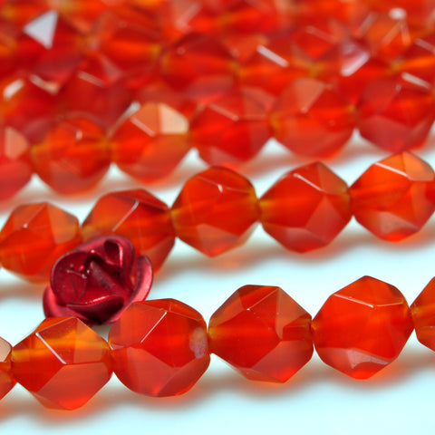 YesBeads natural Carnelian faceted star cut nugget round beads gemstone 15''