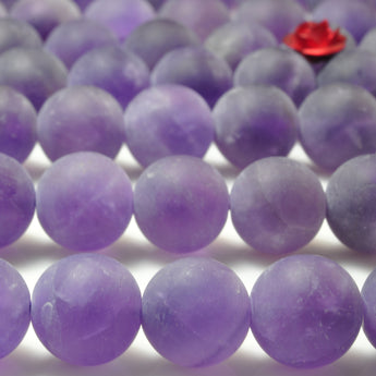 YesBeads Natural Amethyst matte round loose beads wholesale gemstone jewelry 15"