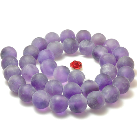 YesBeads Natural Amethyst matte round loose beads wholesale gemstone jewelry 15"
