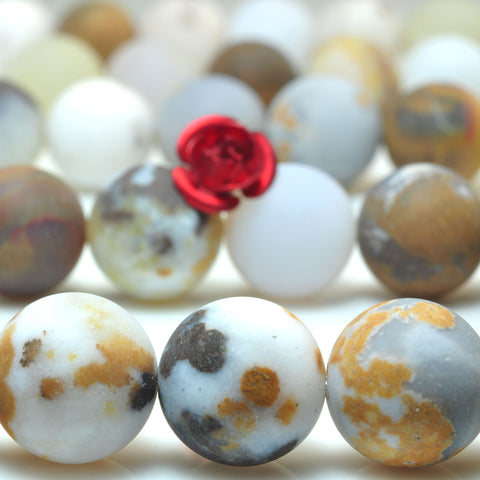 YesBeads Natural Polka Dot Agate matte loose round beads wholesale gemstone jewelry 15''