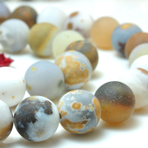 YesBeads Natural Polka Dot Agate matte loose round beads wholesale gemstone jewelry 15''