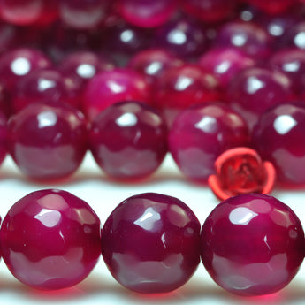 YesBeads Rose Red Agate faceted round loose beads wholesale gemstone jewelry 15"