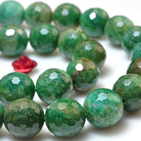 YesBeads natural green African jade faceted round beads gemstone wholesale 15"