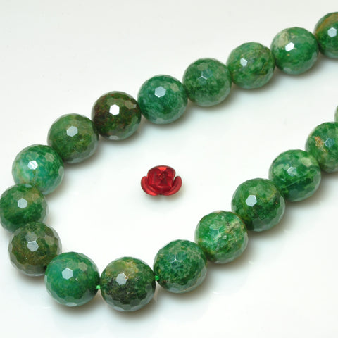 YesBeads natural green African jade faceted round beads gemstone wholesale 15"