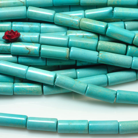 YesBeads Blue Turquoise smooth tube beads gemstone 5x12mm 15"