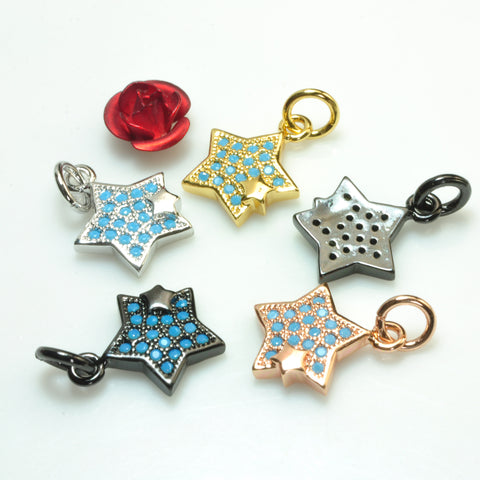 YesBeads Star charms rhinestone CZ pave electroplated copper spacer pendant beads findings