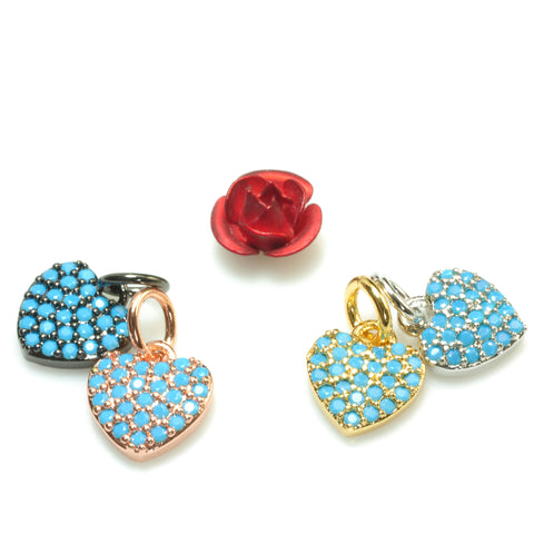 YesBeads Heart charms rhinestone CZ pave electroplated copper spacer pendant beads wholesale findings