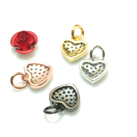 YesBeads Heart charms rhinestone CZ pave electroplated copper spacer pendant beads wholesale findings