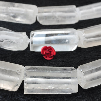 YesBeads Natural Rock Crystal raw clear quartz faceted matte tube beads gemstone 15.5"
