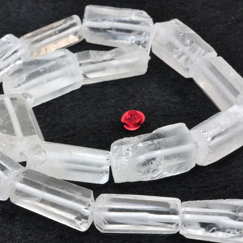 YesBeads Natural Rock Crystal raw clear quartz faceted matte tube beads gemstone 15.5"