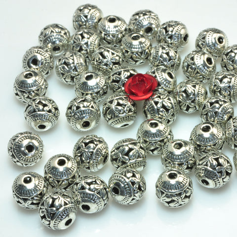 YesBeads 50pcs of Antique Silver plated carved Butterfly Metal Spacer Connector Round beads