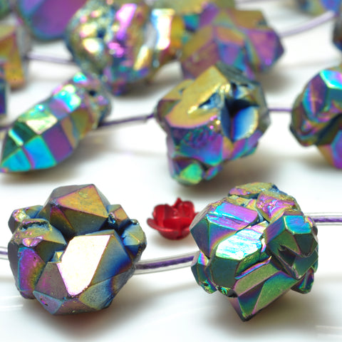 YesBeads Titanium coated rainbow quartz crystal points faceted rough nugget chunks beads gemstone 19.5"