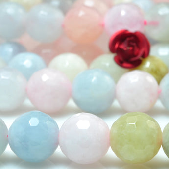 YesBeads Natural Morganite faceted round loose beads mix beryl aquamarine gemstone wholesale jewelry making 15"