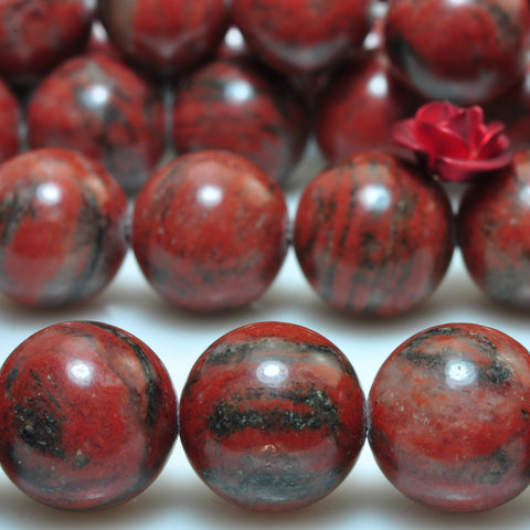 YesBeads Natural Sesame Red Jasper smooth round beads gemstone wholesale 15"