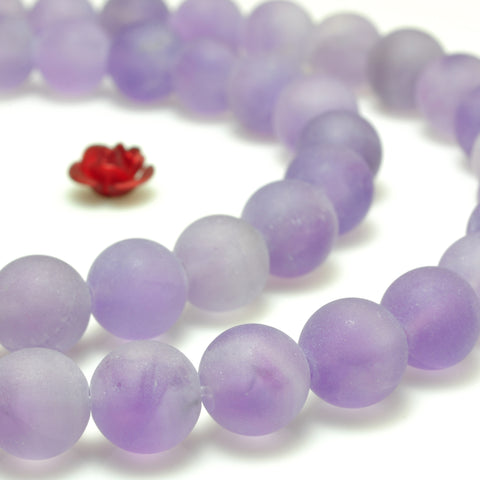 YesBeads natural purple Amethyst matte round loose beads wholesale gemstone jewelry15"