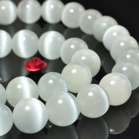 YesBeads White Cat Eye smooth round Synthetic beads chatoyant cat eyes wholesale jewelry 15"