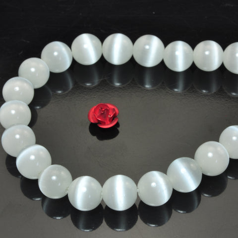 YesBeads White Cat Eye smooth round Synthetic beads chatoyant cat eyes wholesale jewelry 15"