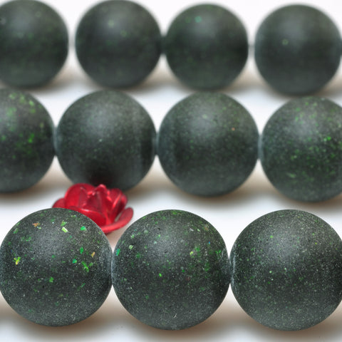 YesBeads Green Sandstone goldstone matte round beads wholesale gemstone jewelry 15"