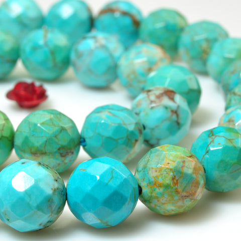 YesBeads Blue Green Turquoise faceted round loose beads gemstone 6-10mm 15" 64faces