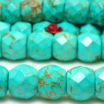 YesBeads Green Turquoise gemstone faceted drum beads wholesale 15"