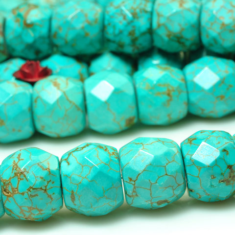 YesBeads Green Turquoise gemstone faceted drum beads wholesale 15"