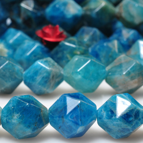 YesBeads Natural Blue Apatite A grade gemstone star cut faceted nugget beads 10mm 15"