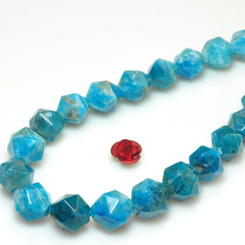 YesBeads Natural Blue Apatite A grade gemstone star cut faceted nugget beads 10mm 15"