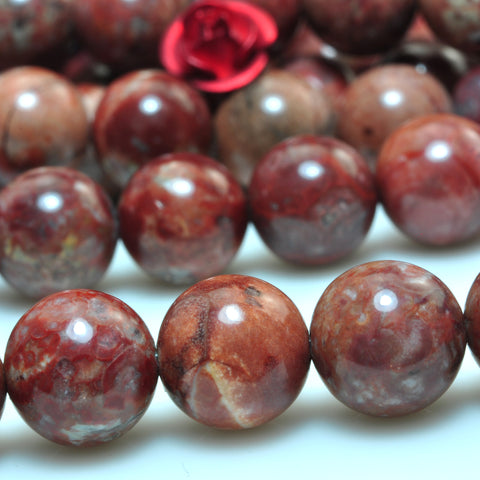YesBeads Natural Pomergrabite Red Jasper smooth round beads gemstone wholeslae 15"
