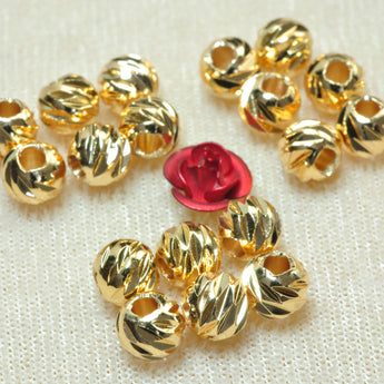 YesBeads 100 pcs Gold plated round spacers corrugated carved gold copper spacer beads findings