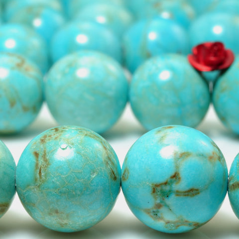 YesBeads Blue Turquoise smooth round beads gemstone 14mm 15"
