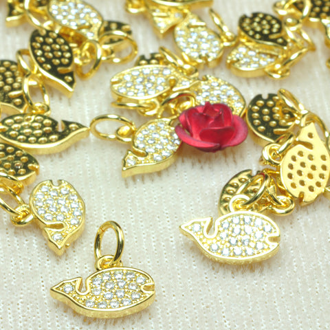 YesBeads Fish charms gold plated CZ pave rhinestone copper spacer pendant beads wholesale findings