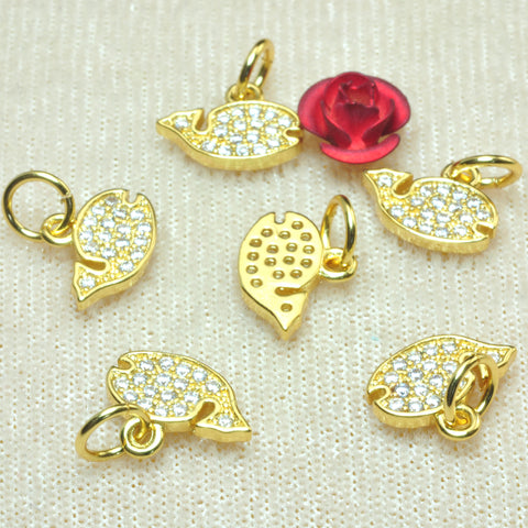 YesBeads Fish charms gold plated CZ pave rhinestone copper spacer pendant beads wholesale findings