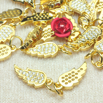 YesBeads Wing charms gold plated CZ pave rhinestone copper spacer Angel's wing pendant beads wholesale findings