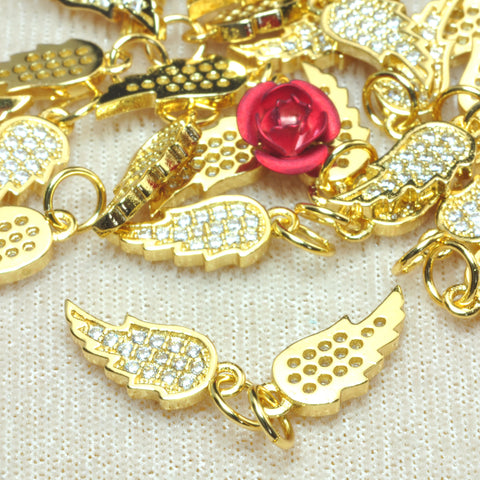 YesBeads Wing charms gold plated CZ pave rhinestone copper spacer Angel's wing pendant beads wholesale findings