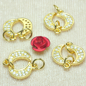 YesBeads Moon charms gold plated CZ pave rhinestone copper spacer pendant beads wholesale findings