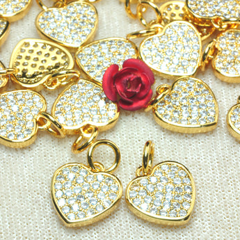 YesBeads Heart charms gold plated CZ pave rhinestone copper spacer pendant beads wholesale findings