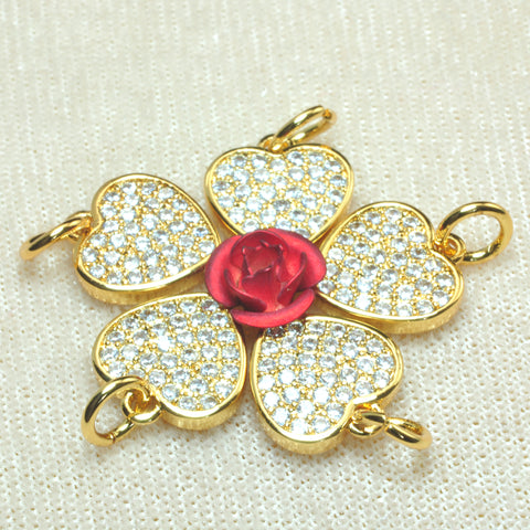 YesBeads Heart charms gold plated CZ pave rhinestone copper spacer pendant beads wholesale findings