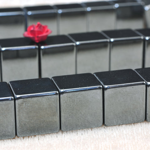 YesBeads Gray Hematite smooth square cube beads gun black stone wholesale jewelry 15"