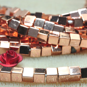 YesBeads Rose Gold Hematite smooth square cube beads stone wholesale jewelry 15"
