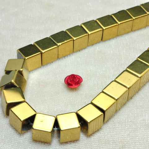 YesBeads Gold Hematite smooth square cube beads yellow stone wholesale jewelry 15"