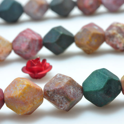 YesBeads Natural Ocean Fossil Agate matte star cut faceted nugget beads gemstone wholesale 15"