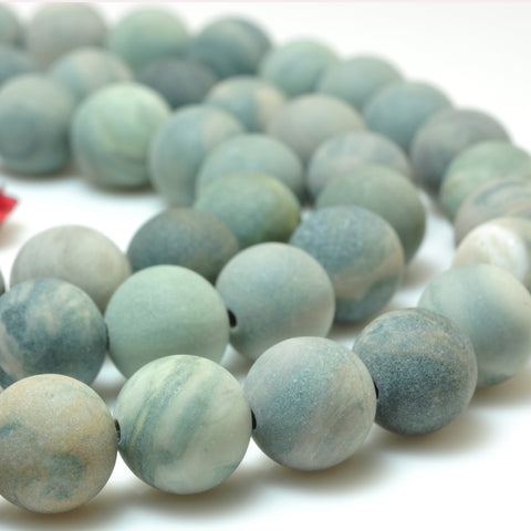 YesBeads Natural Green Rainforest Jasper matte loose round beads wholesale gemstone jewelry 15''