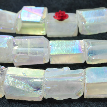 YesBeads Titanium Raw Rock Crystal faceted rough nugget tube beads gemstone 15.5"