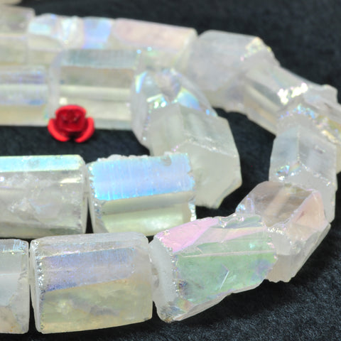 YesBeads Titanium Raw Rock Crystal faceted rough nugget tube beads gemstone 15.5"